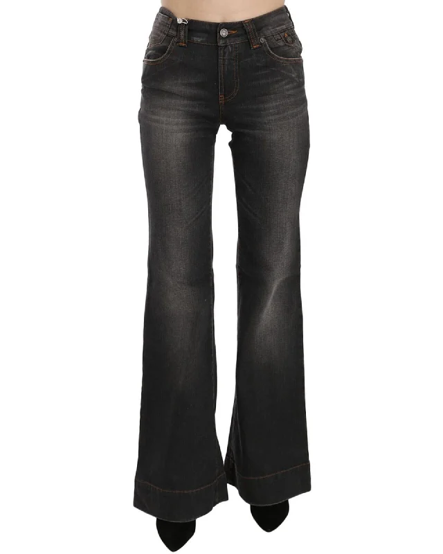 Lazy Home Mid Waist Flared Denim Casual Pants with Logo Details W25 US Women