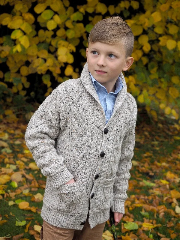 Fresh And Simple Kids Shawl Neck Aran Cardigan-Oatmeal