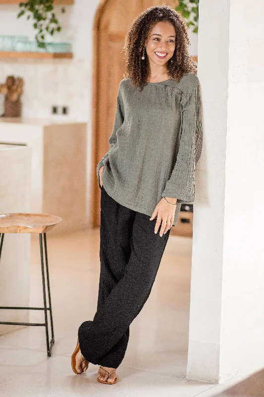 Urban Style Cool Comfort  in Black Handcrafted Double Gauze Cotton Pants