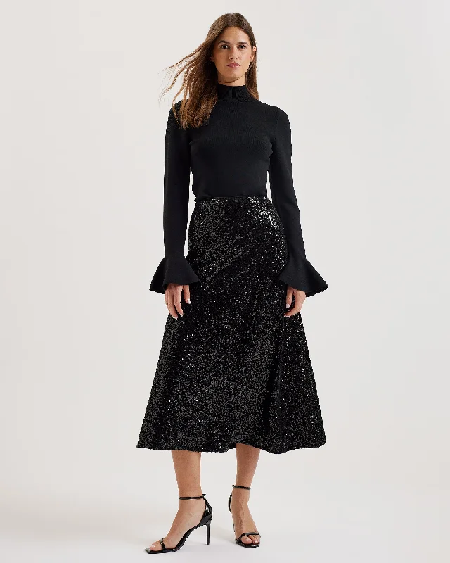 Integrated Design Lusa Sequin Bias Cut Midi Skirt Black