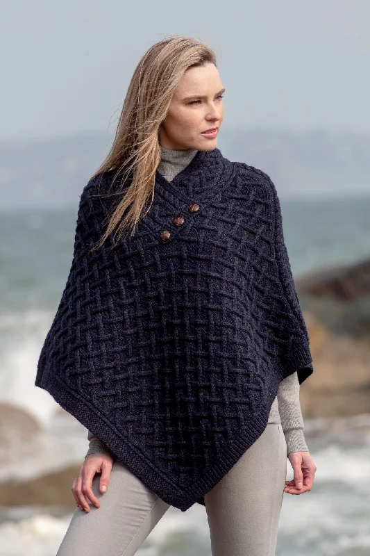 British casual Super Soft Aran Poncho-Navy