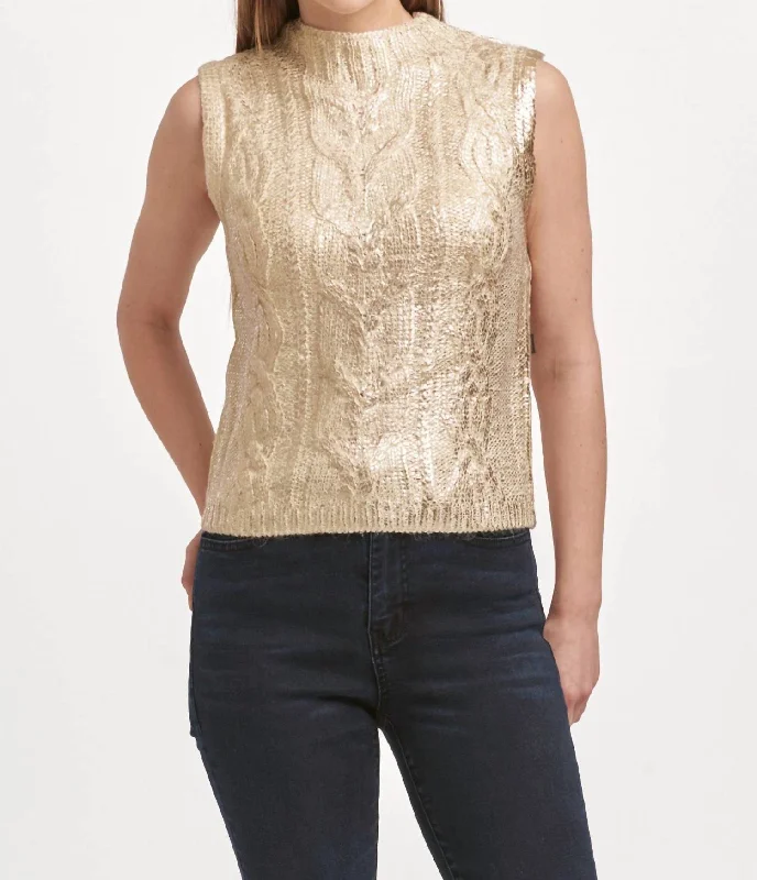 Warm Comfort Tatiana Crew Neck Sleeveless Sweater In Rose Gold