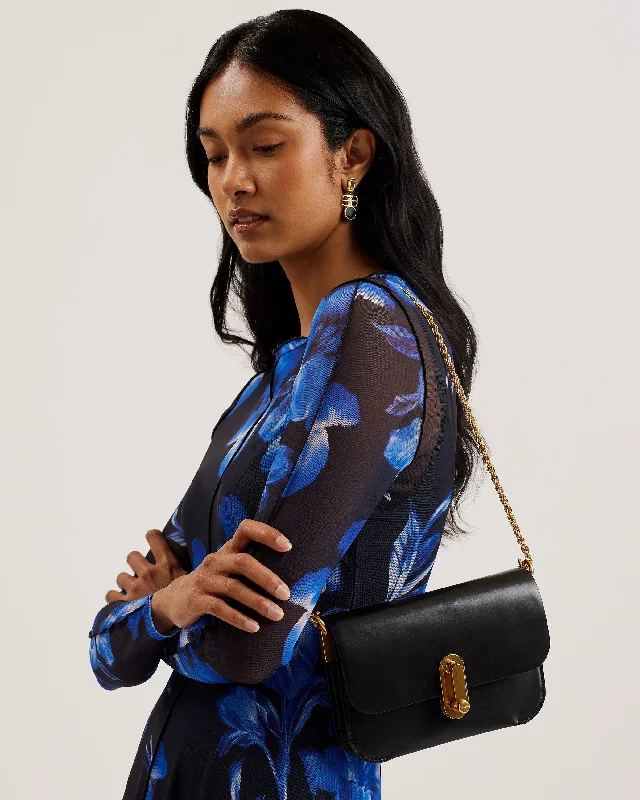 French Retro Kkaysa Polished Small Leather Crossbody Bag Black