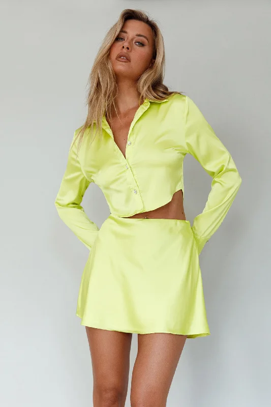 Fashion And Simplicity Kari Satin Mini Skirt Lime