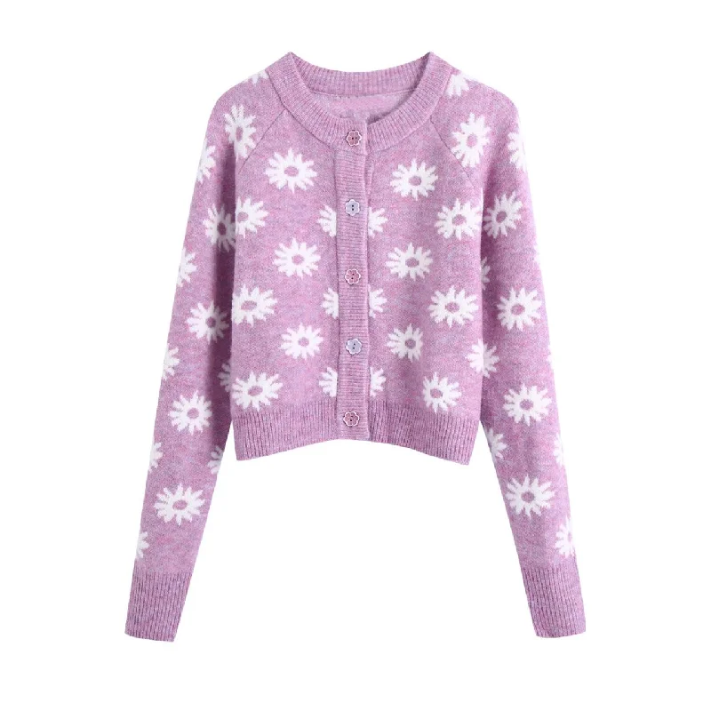 Simple Style Autumn flower-shaped decorative women's cardigan  1351