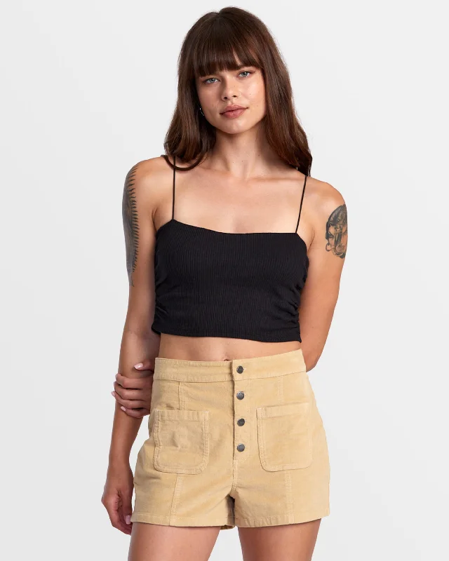 Breathable Style Bardot Denim Shorts - Tan