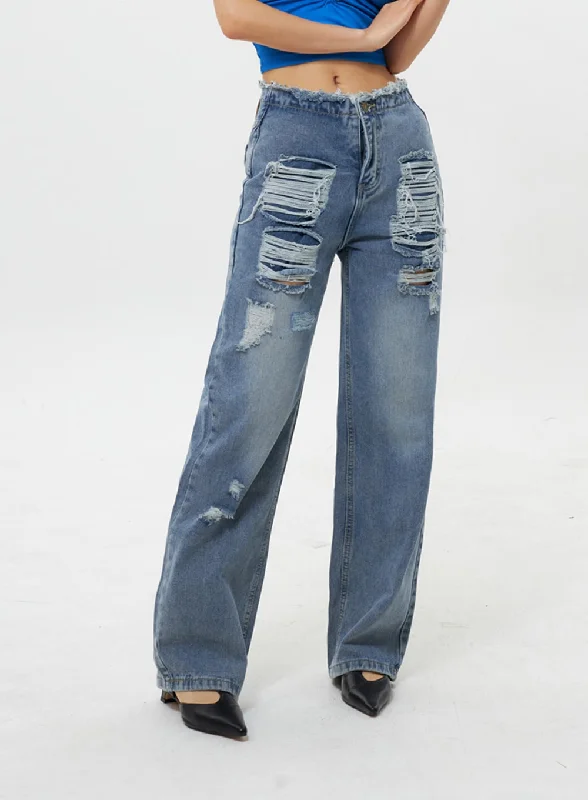 Personalized Wear Wide Leg Ripped Jeans IY311