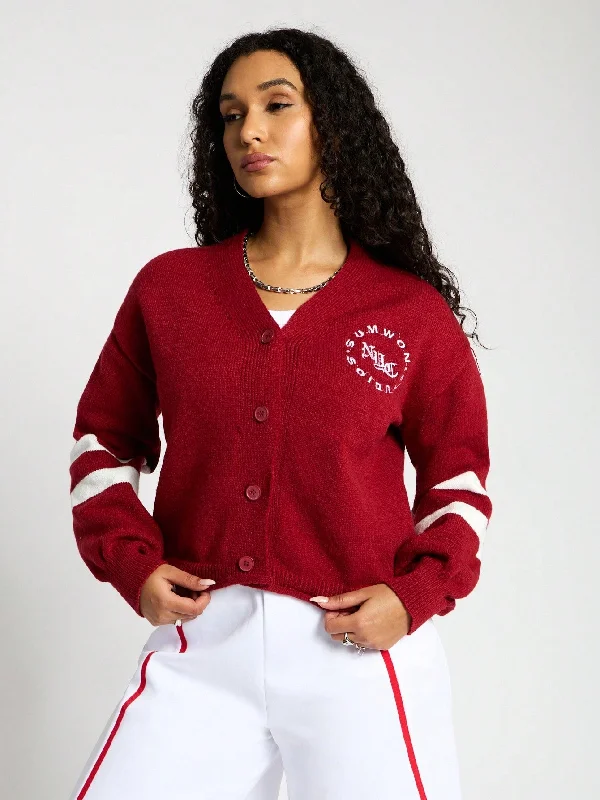Street Style SUMWON WOMEN Knitted Boxy Graphic Print Cardigan
