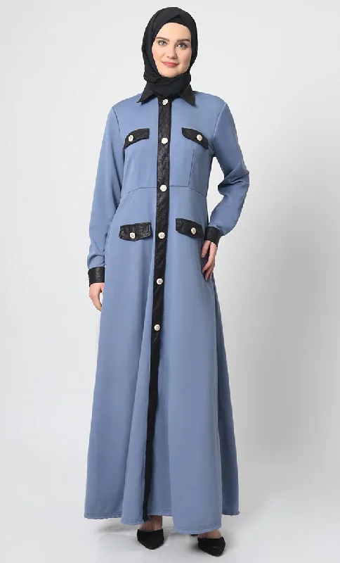European Plan Stylish Ponte roma Fabric Abaya with Flap Pockets