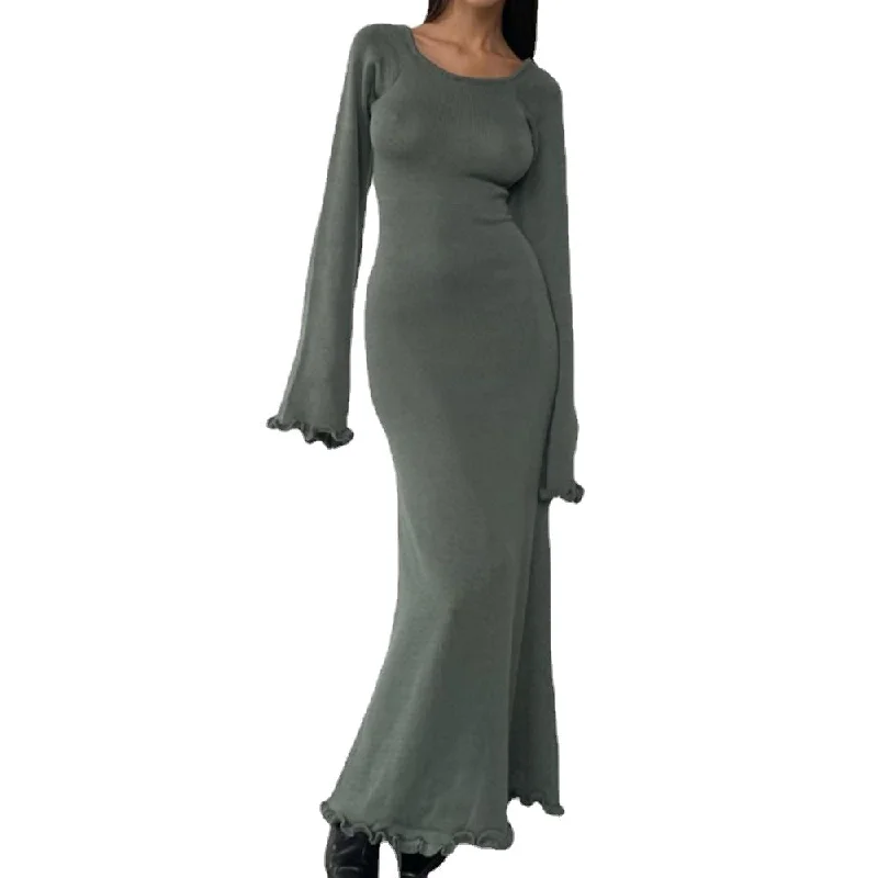 Elegant Tailoring Women's Solid Color Backless Long Dress
