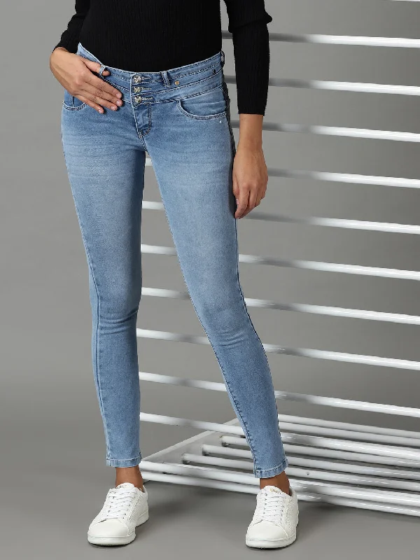 Elegant Outline Women's Blue Solid Skinny Fit Denim Jeans