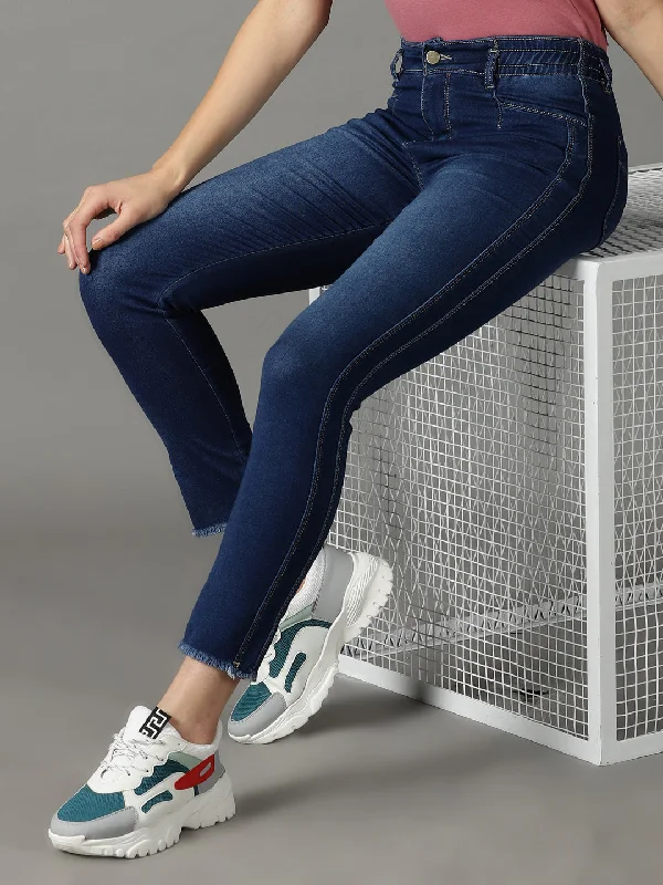 High-quality Design Women's Blue Solid Mom Fit Denim Jeans