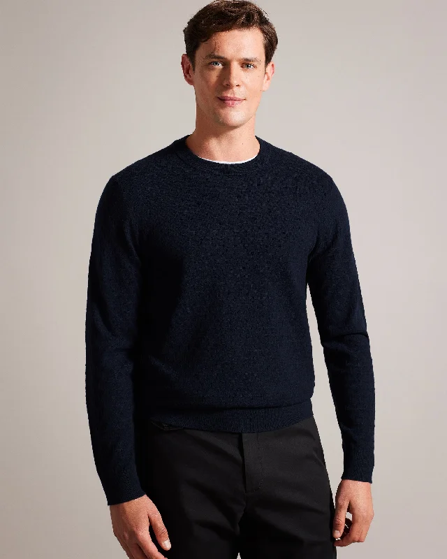 Quality Tailoring Loung Ls Diamond Stitch Crew Neck Navy