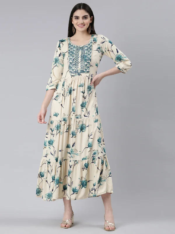 Simple Style Neeru's Blue Straight Casual Printed Dress
