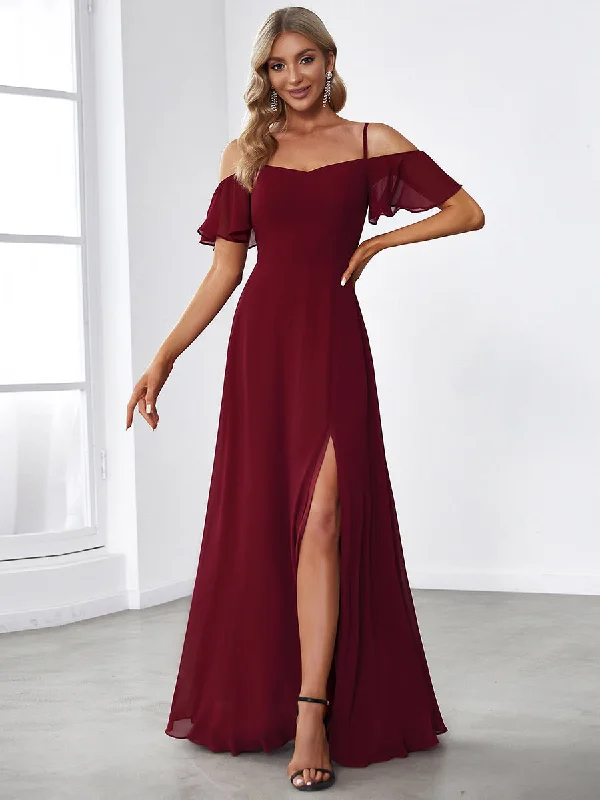 Nightclub Style DOROTHY OFF-SHOULDER SPLIT V-NECK EVENING DRESS