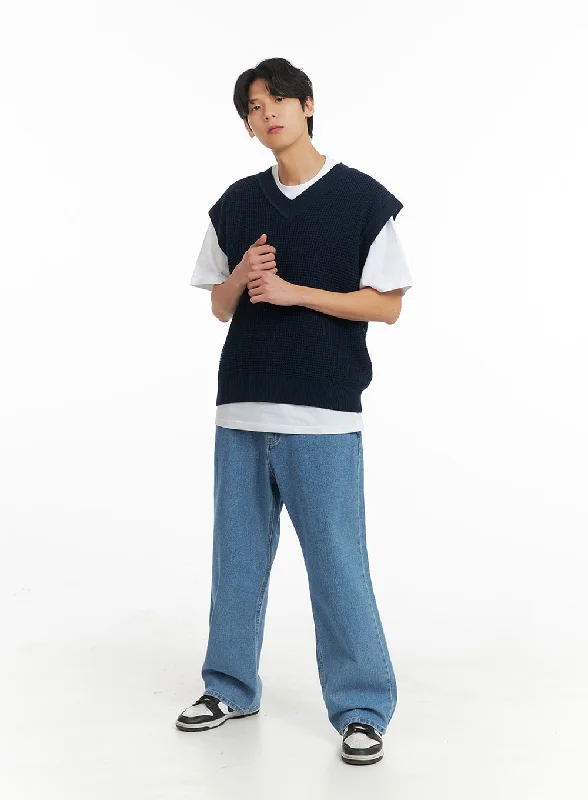 High-end Design Men's Solid Wide Fit Jeans IA401