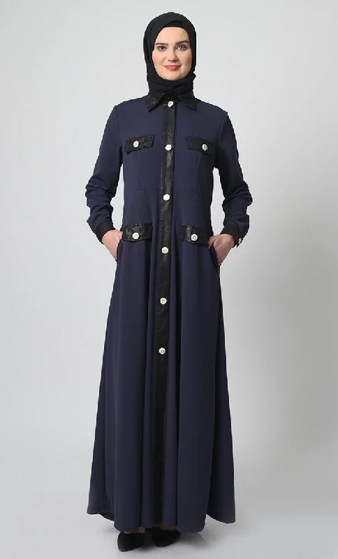 Floral Prints A-Line Ponte roma Fabric Abaya – Full Sleeves, Flap Pockets