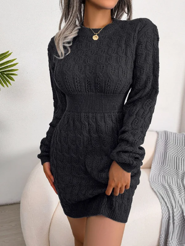 Amazing design Cable-Knit Round Neck Mini Wrap Sweater Dress
