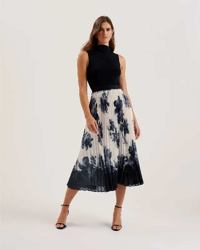 All-Day Comfort Emista Printed Pleated Midi Skirt Ivory