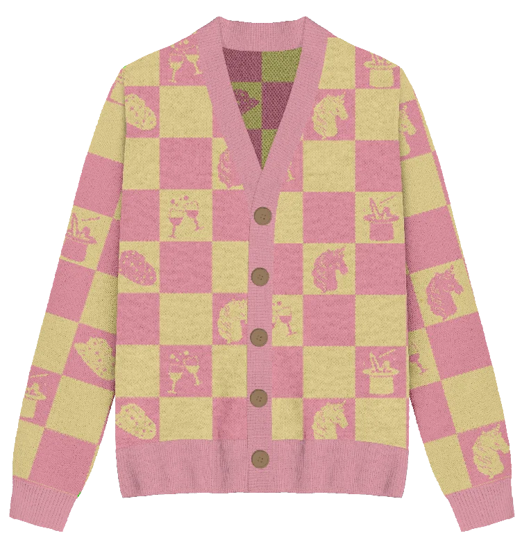 French Retro Midwest Princess Checker Knit Cardigan