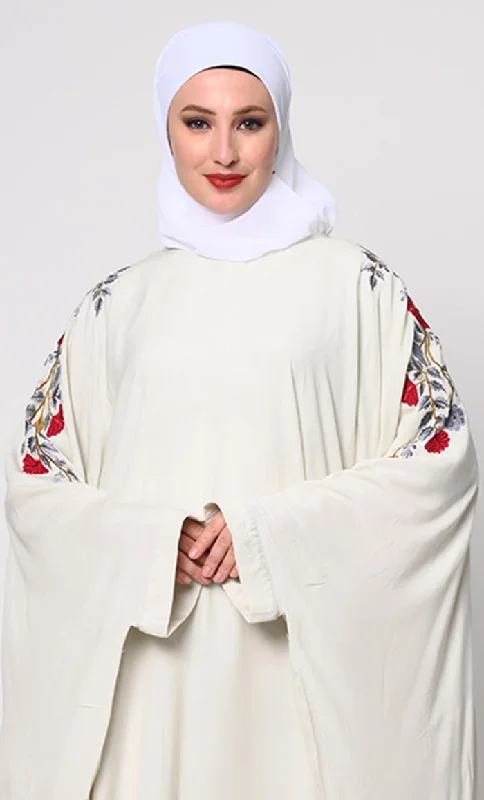 Innovative Design Beautiful Floral Embroiderd Ivory Kaftan with Pockets