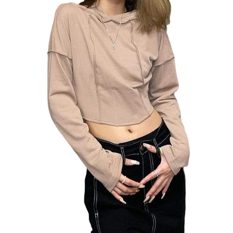 Minimal Style Women's Grunge Solid Color Zipper Short Hoodies