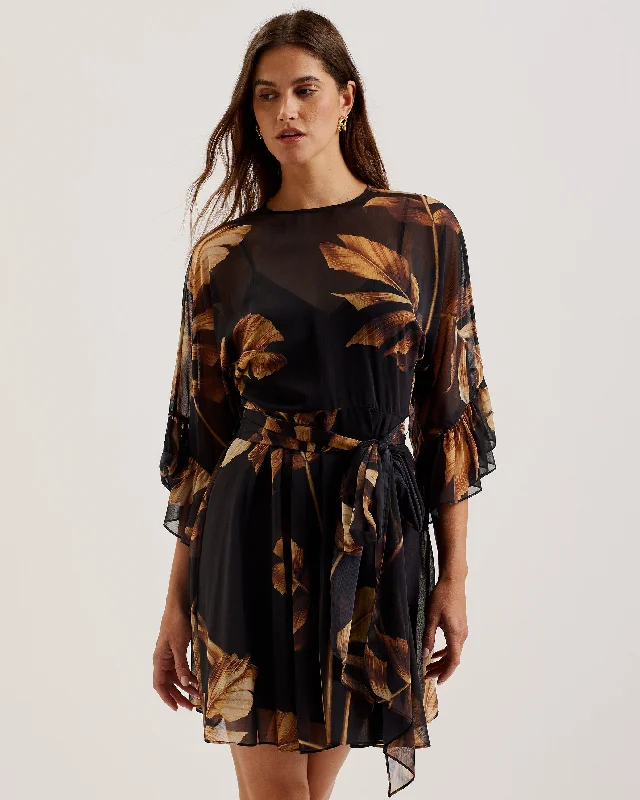 Street Charm Elster Frill Detail Sleeve Sheer Mini Dress Black