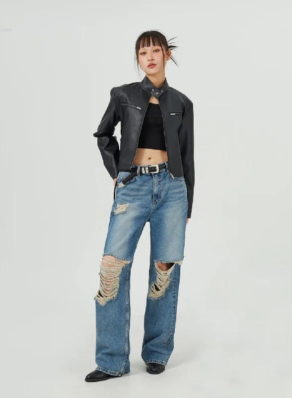 Versatile Itinerary Ripped Wide Leg Jeans CM317