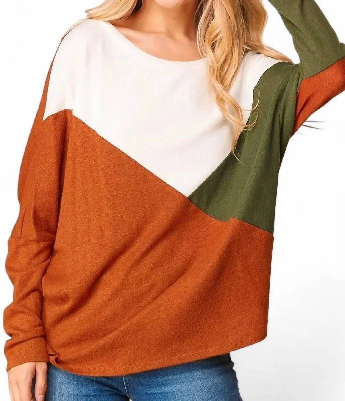 Comfortable Fashion Triangle Dolman Sleeve Sweater In Rust
