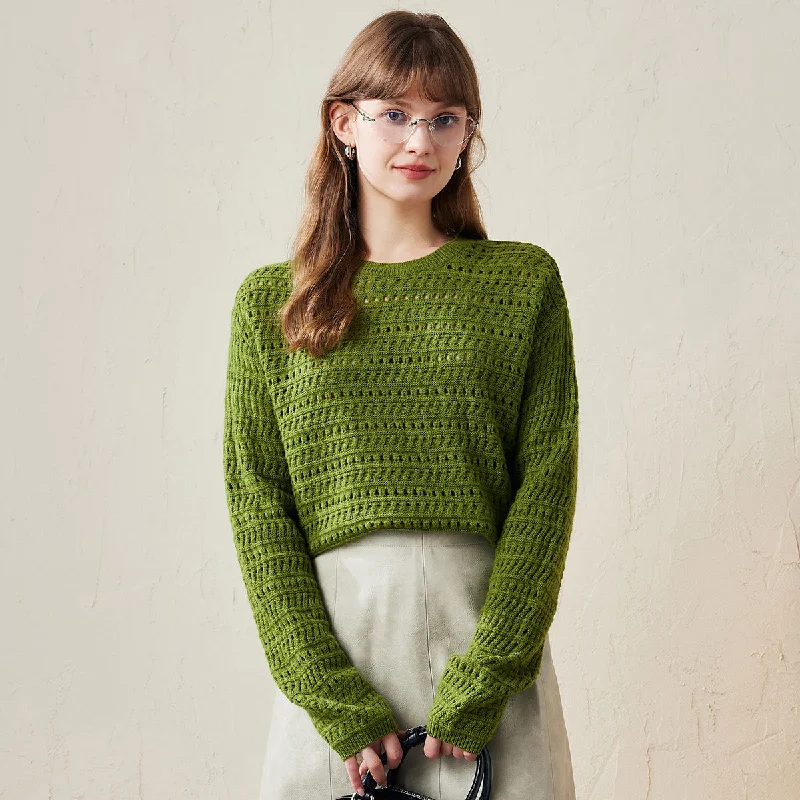 Light Comfort 100% Wool Womens Soft Knit Lace Sweater