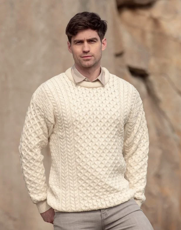 Boutique style TRADITIONAL MEN'S ARAN SWEATER SUPER SOFT