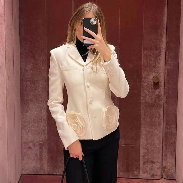 Personalized Wear Women's Three-dimensional Flower Long Sleeve Suit Coat