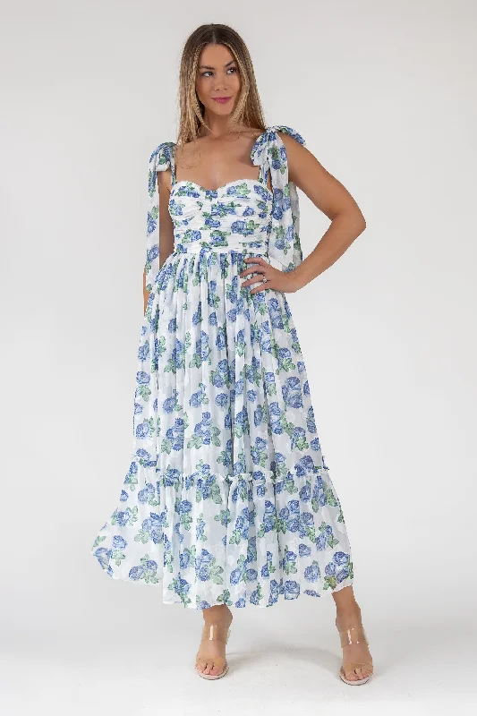 Elegant And Lazy Sweet Serenade Blue Floral Maxi Dress