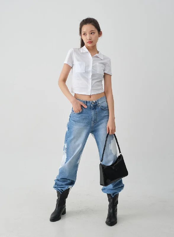 Simple Style Tie-dye Wide Leg Denim Pants CJ03