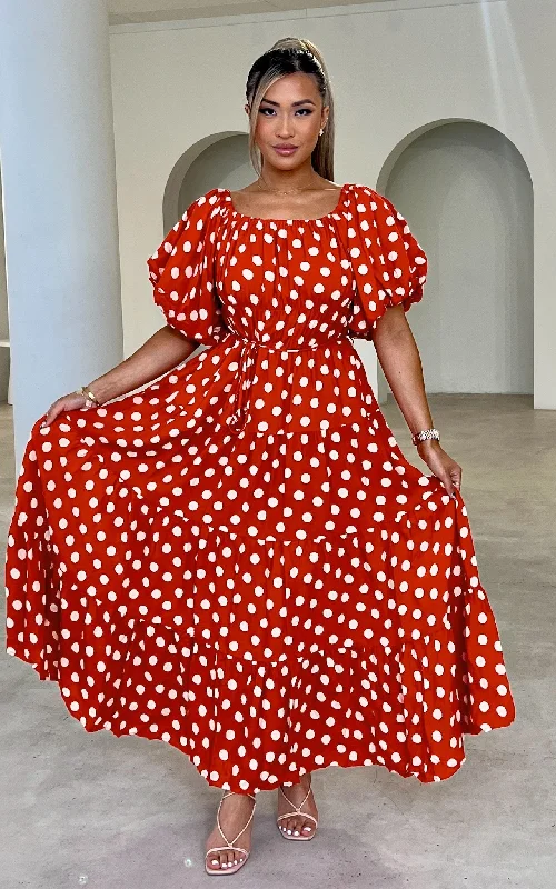 Smart Comfort Zanetti Maxi Dress - Orange Polka