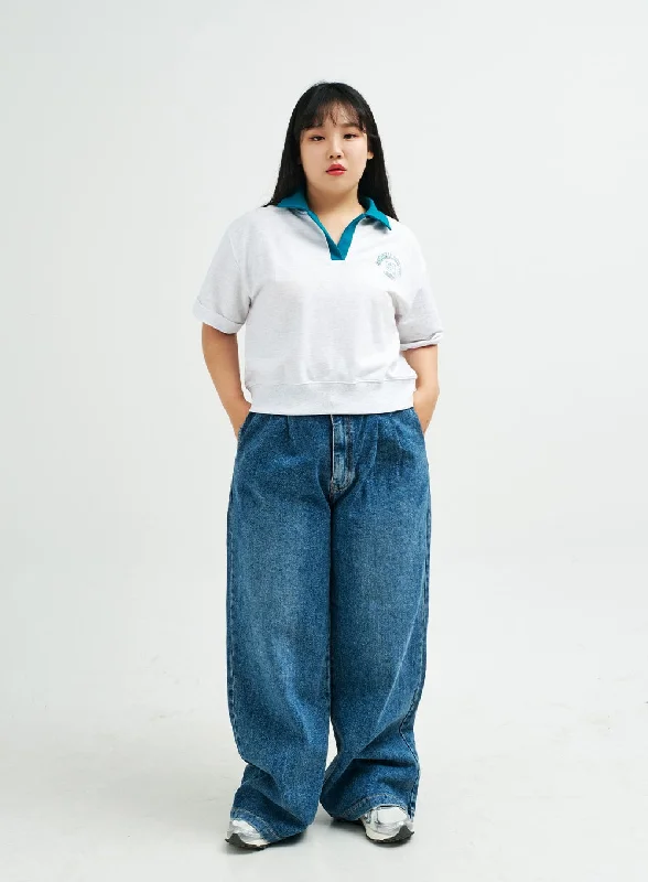 Fashion Elements Plus Pintuck Wide Leg Denim Pants IY24