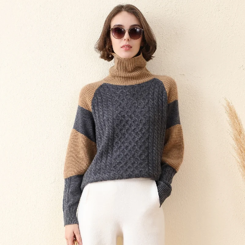 Spiritual Vitality 100% Cashmere Cable Knit Color Block Sweater