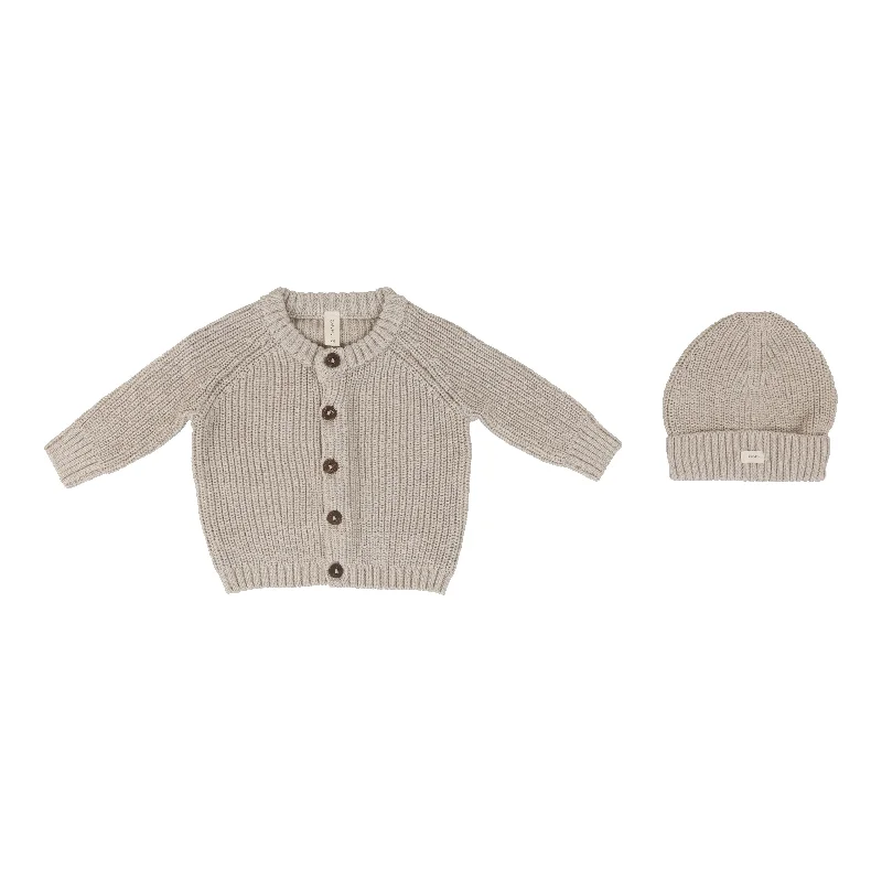 Cozy Fit Wear LILETTE  BY LIL LEGS  BY LIL LEGS NATURAL TAUPE CHUNKY KNIT CARDIGAN WITH BONNET