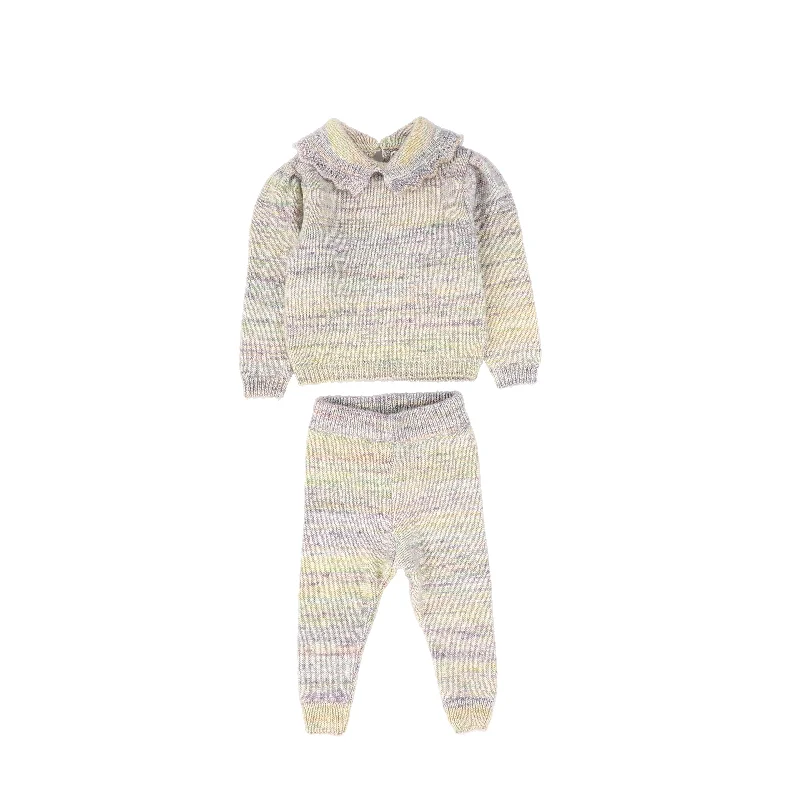 Sports Casual Style BEBE ORGANIC LAVENDER/YELLOW KNIT COLLAR SWEATER SET [FINAL SALE]
