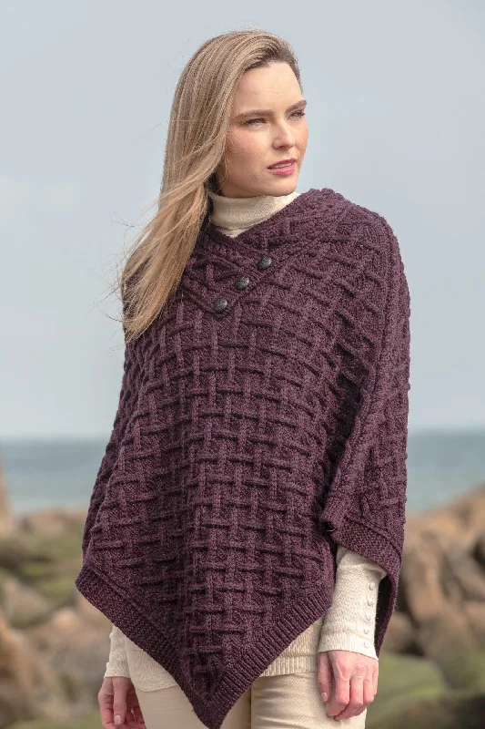 Stand-up collar design Super Soft Aran Poncho-Purple