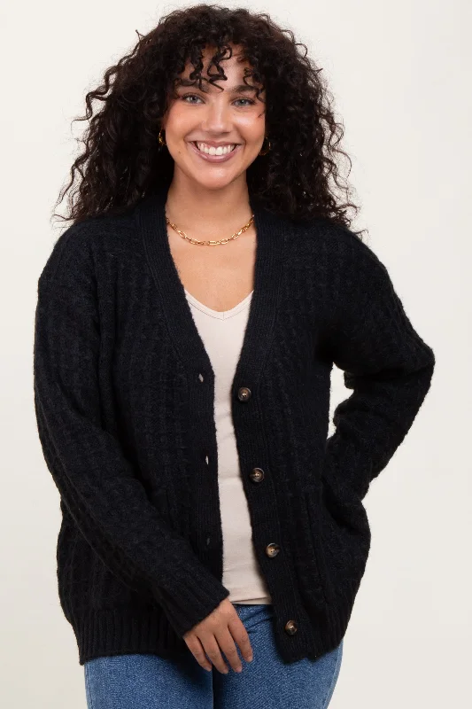 Design Perception Black Waffle Knit Button Up Cardigan