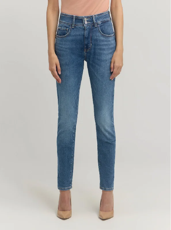 Bottom And Versatile Blue Denim Shape Up High-Rise Jeans in Mid Wash