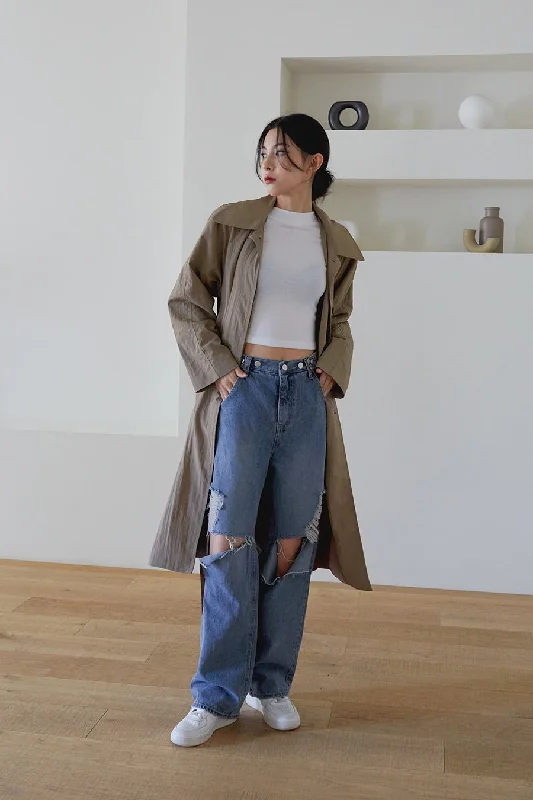 French Style Destroyed Wide Leg Jeans J24