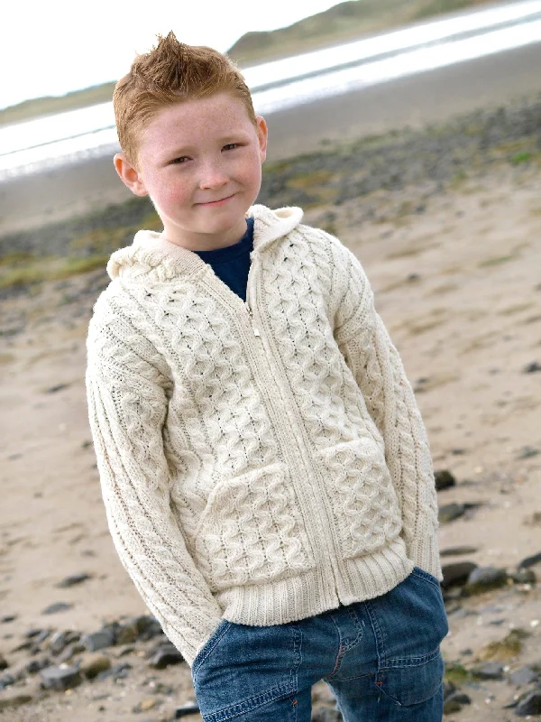 Hip-hop Style Kids Hooded Zip Aran Cardigan
