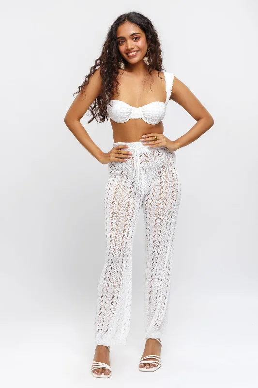British Style White Open Knit Pants