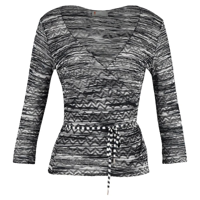Playful Style Missoni Zig Zag Patterned See-Through Wrap Jumper in Black Viscose