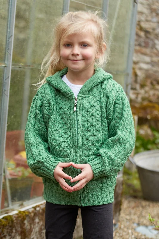 Retro Style Hooded Zip Aran Cardigan-Green