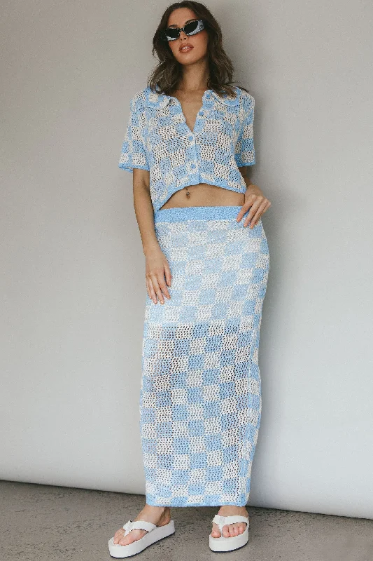 Street Sports Style Byron Bay Crochet Maxi Skirt Blue