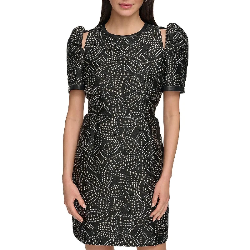 Luxury Style DKNY Womens Faux Trim Cut-Out Cocktail And Party Dress