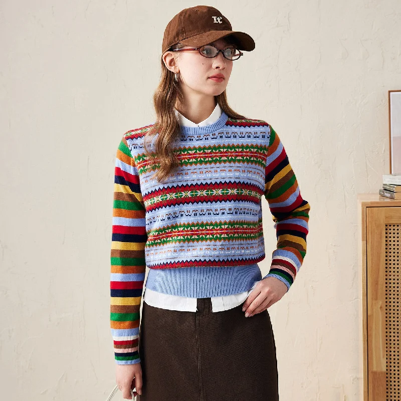 Fashion Pioneer 100% Wool Colorful Fair Isle Knit Sweater